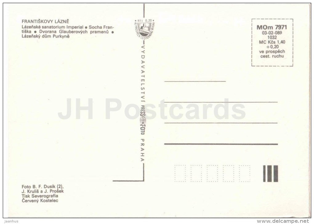 Frantiskovy Lazne - spa - sanatorium Imperial - Frantiska sculpture - Purkyne - Czechoslovakia - Czech - unused - JH Postcards
