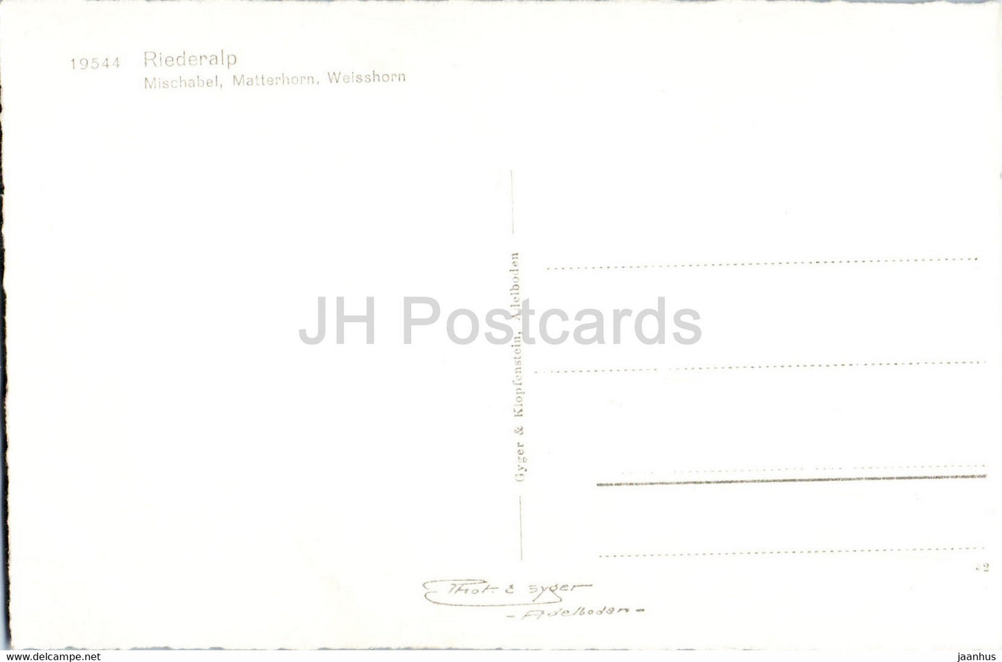 Riederalp - Mischabel - Cervin - Weisshorn - 19544 - carte postale ancienne - Suisse - inutilisée