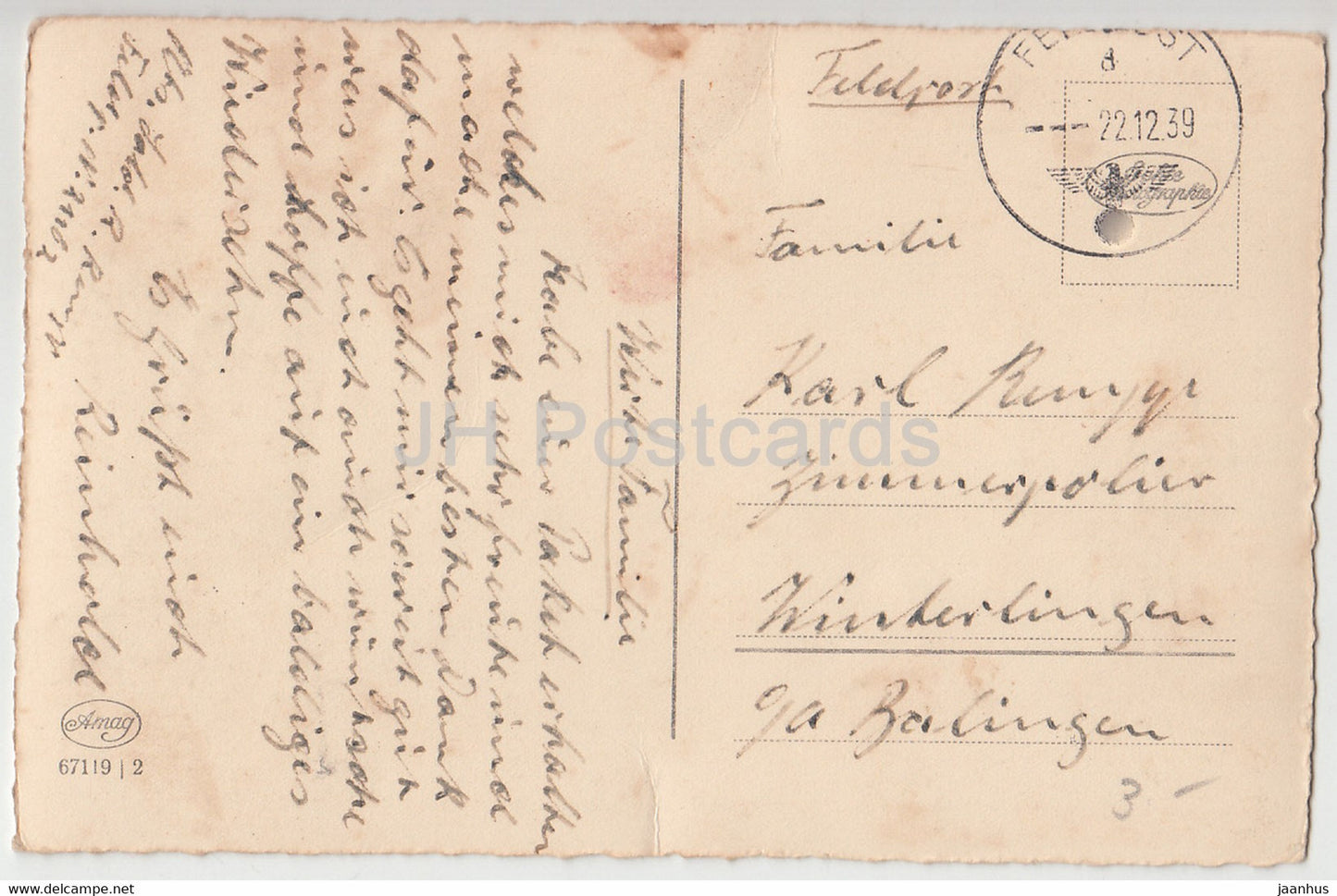 Carte de vœux du Nouvel An - Herzlichen Gluckwunsch zum Neuen Jahr - enfants - carte postale ancienne champignon 1939 - Allemagne - utilisé