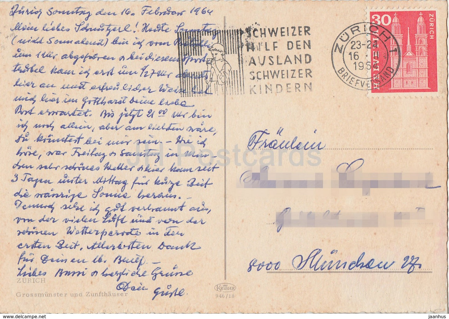 Zurich - Grossmunster und Zunfthauser - 1964 - Switzerland - used