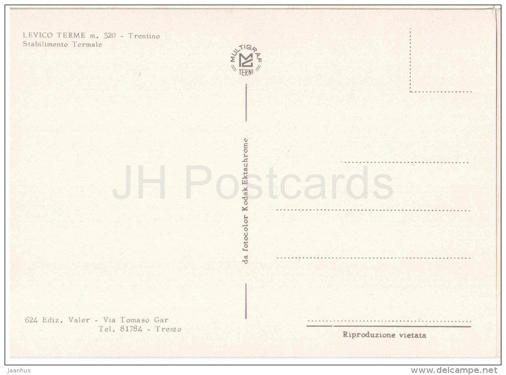Stabilimento Termale - Levico Terme - Spa - Trento - 624 - Italia - Italy - unused - JH Postcards