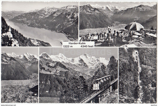 Harder-Kulm 1322 m 4340 feet - funicular - hotel Rest. Harderkulm 1326 m - multiview - Switzerland - 1966 - used - JH Postcards