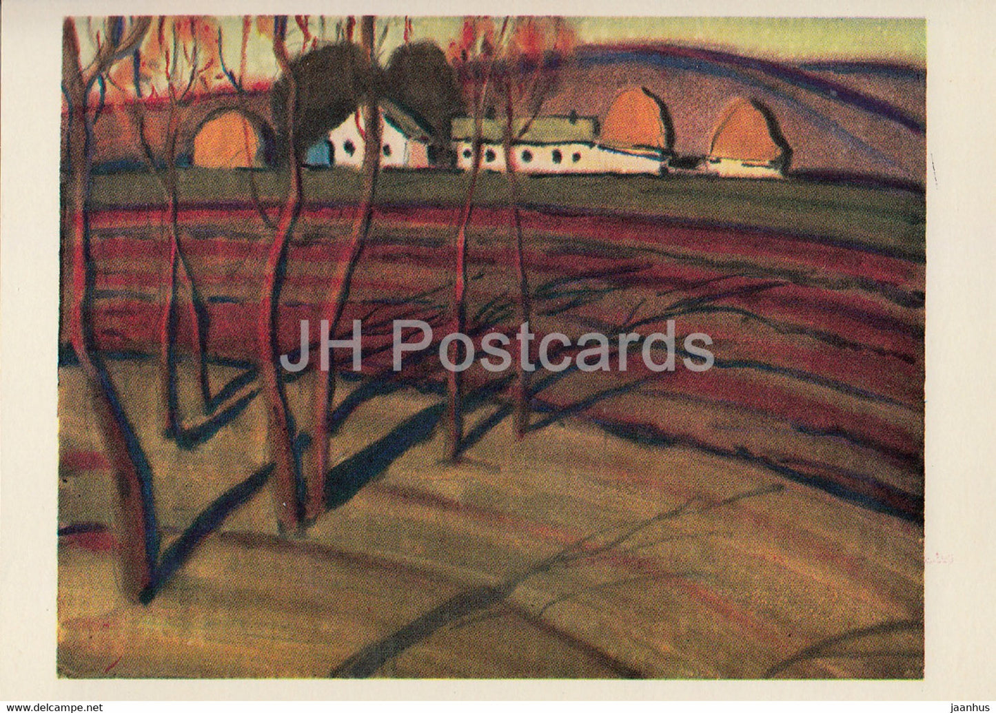 across Kyrgyzstan by V. Rogachev - Red Evening - illustration - 1979 - Russia USSR - unused - JH Postcards