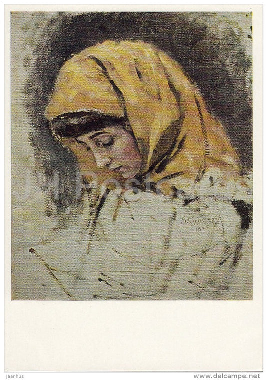 painting by V. Surikov - Head of Boyaryshnia in yellof kerchief , 1885 - Russian art - 1967 - Russia USSR - unused - JH Postcards