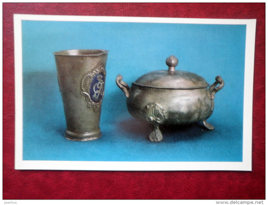 Wine Glass , Bowl with a lid , 18th century - Art Objects in Tin by Russian Craftsmen - 1976 - Russia USSR - unused - JH Postcards