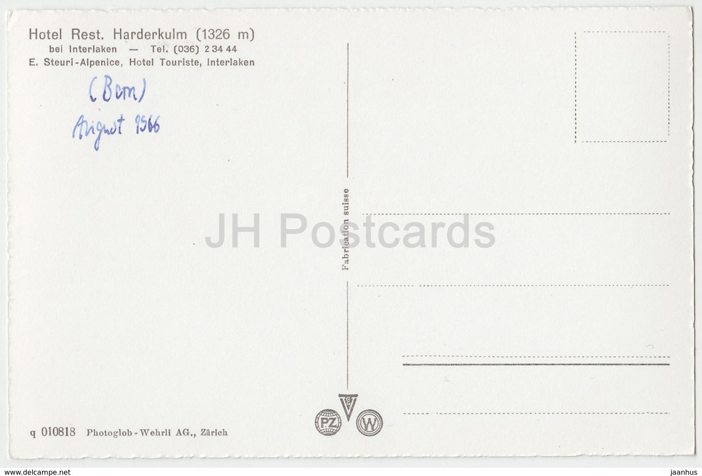 Harder-Kulm 1322 m 4340 pieds - funiculaire - hôtel Rest. Harderkulm 1326 m - multiview - Suisse - 1966 - occasion