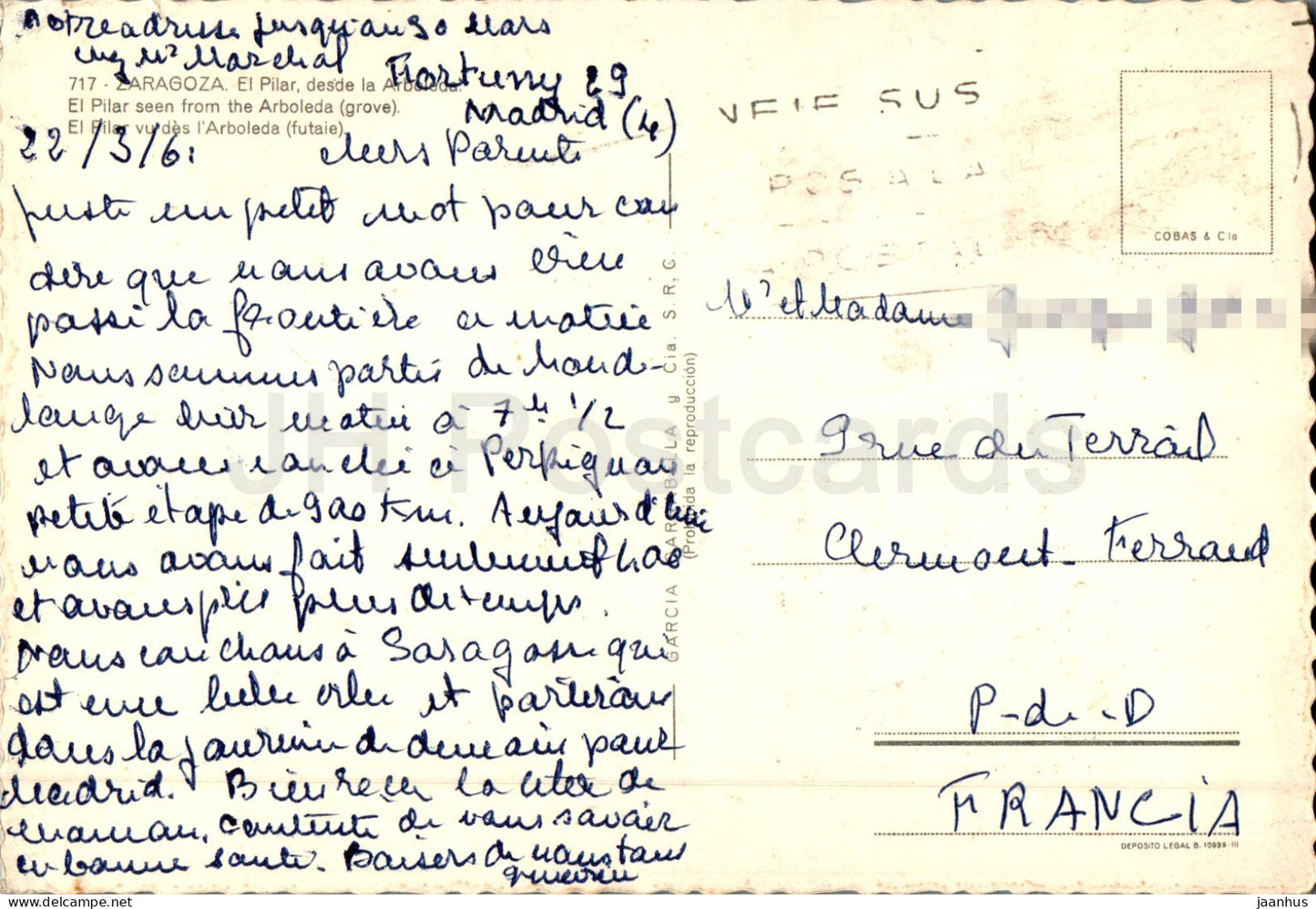 Zaragoza – El Pilar desde la Arboleda – El Pilar von der Arboleda aus gesehen – 717 – 1961 – Spanien – gebraucht 