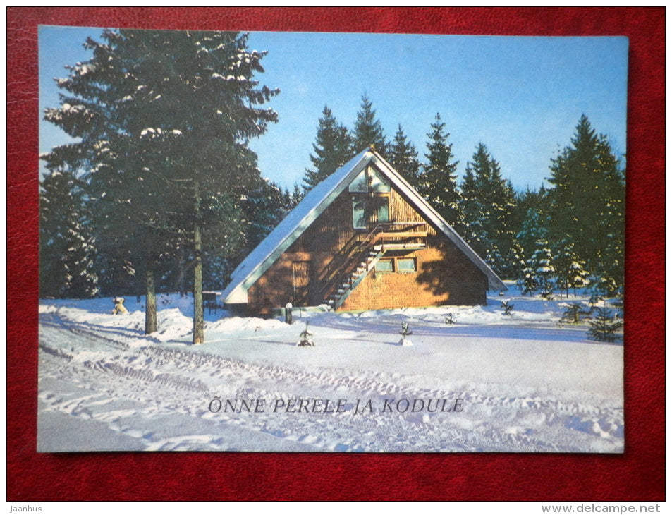 New Year Greeting card - building - winter - 1986 - Estonia USSR - used - JH Postcards