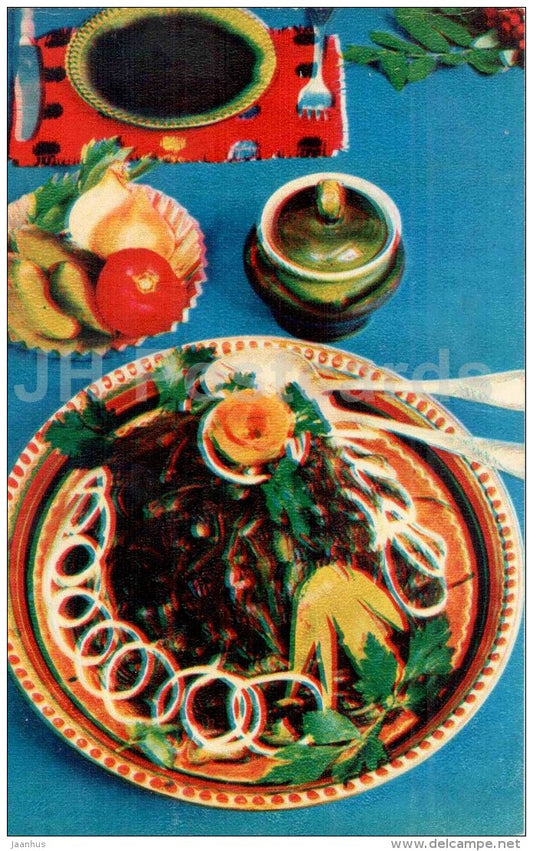salad of seaweed - tomat - Ocean Gifts - dishes - cuisine - 1981 - Russia USSR - unused - JH Postcards