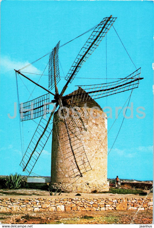 Formentera - windmill - 1974 - Spain - used - JH Postcards