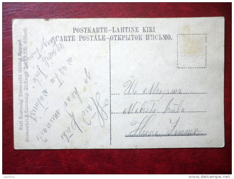 Easter Greeting Card - lady with a basket - eggs - poetry lyrics - circulated in Tsarist Russia , Estonia - used - JH Postcards