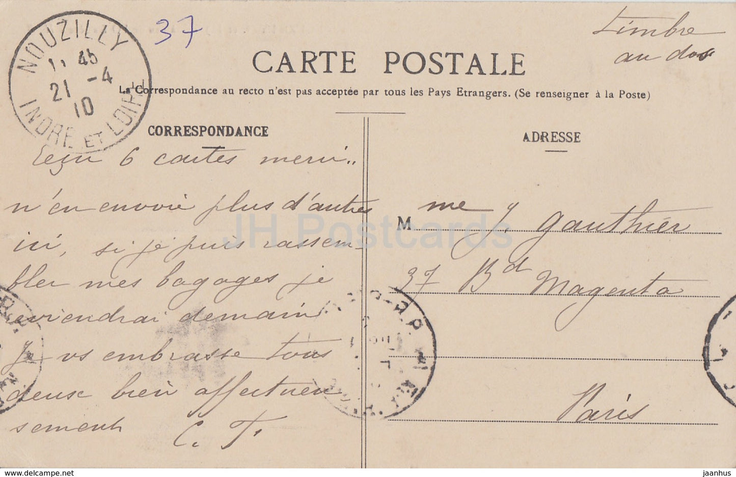 Nouzilly - Chateau de l'Orfraisiere - castle - old postcard - 1910 - France - used
