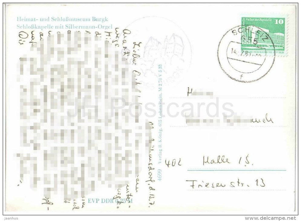 Heimat- und Schlossmuseum Burgk - Schlosskapelle mit Silbermann-Orgel - organ - Germany - 1980 gelaufen - JH Postcards