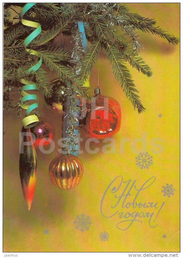 New Year Greeting Card - decorations - postal stationery - 1986 - Russia USSR - used - JH Postcards