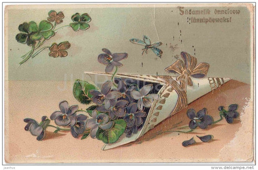 birthday greeting card - flowers - 11408 - circulated in Imperial Russia Estonia 1900s - JH Postcards
