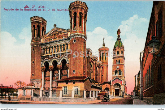 Lyon - Facade de la Basilique de N D de Fourviere - cathedral - 27 - old postcard - France - unused - JH Postcards