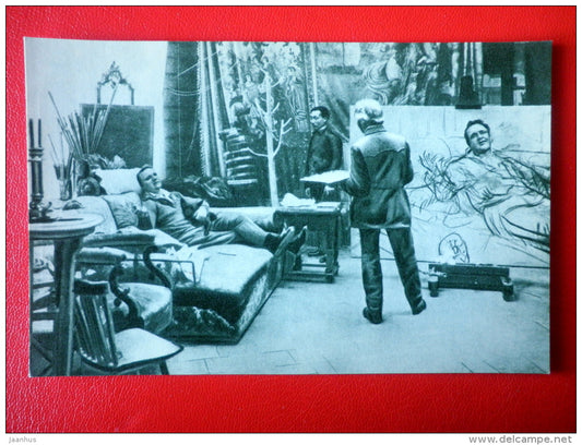 F. Shalyapin posing to Repin in Studio - russian artist Ilya Repin Memorial Home Penates - 1968 - Russia USSR - unused - JH Postcards
