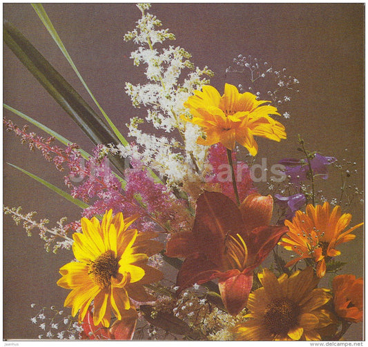 mini Birthday Greeting card - flowers - 1989 - Latvia USSR - unused - JH Postcards