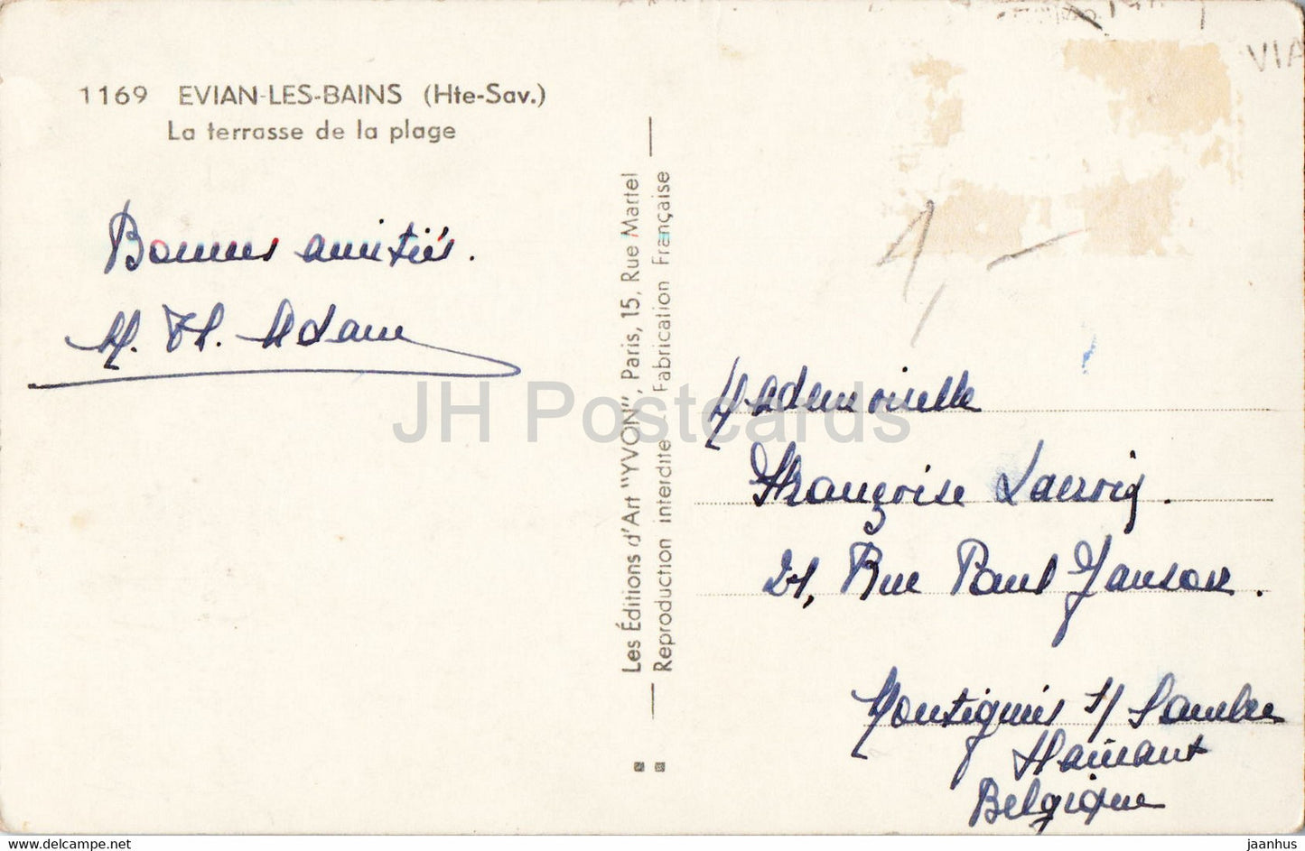 Evian Les Bains - La terrasse de la plage - Bar Americain - 1169 - alte Postkarte - Frankreich - gebraucht