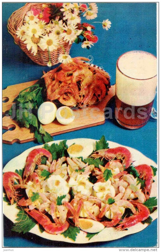 Eggs stuffed with shrimps - Ocean Gifts - dishes - cuisine - 1981 - Russia USSR - unused - JH Postcards