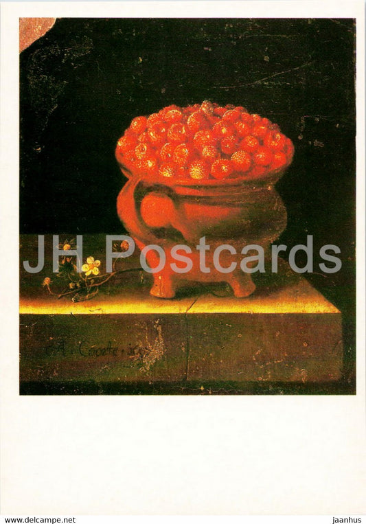 painting by Adriaen Coorte - Clay Pot with Strawberries - Dutch art - 1987 - Russia USSR - unused - JH Postcards
