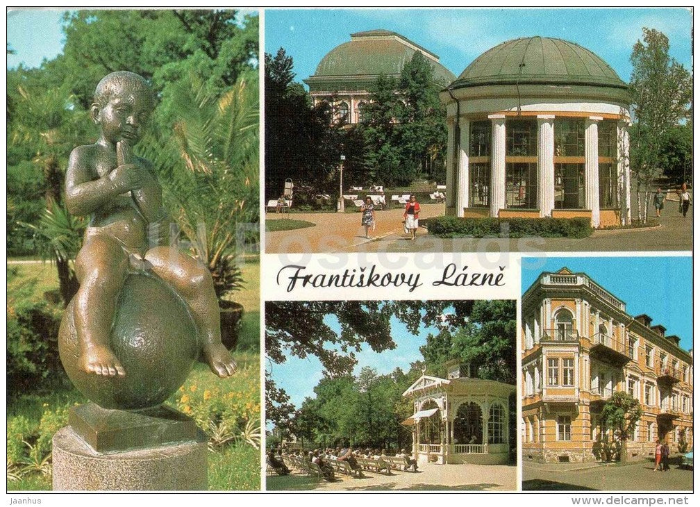 Frantiskovy Lazne - spa - pavilion - Peace square - spa house Minsk - fountain - Czechoslovakia - Czech - unused - JH Postcards