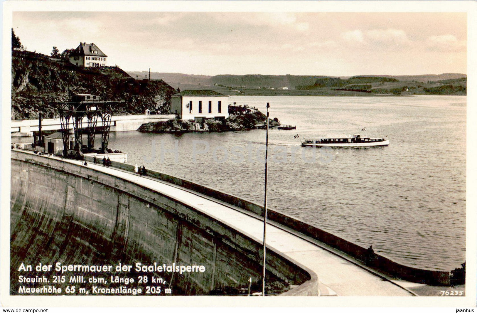An der Sperrmauer der Saaletalsperre - old postcard - Germany - used - JH Postcards
