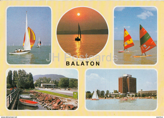Greeting from lake Balaton - sailing boat - hotel - multiview - 1987 - Hungary - used - JH Postcards