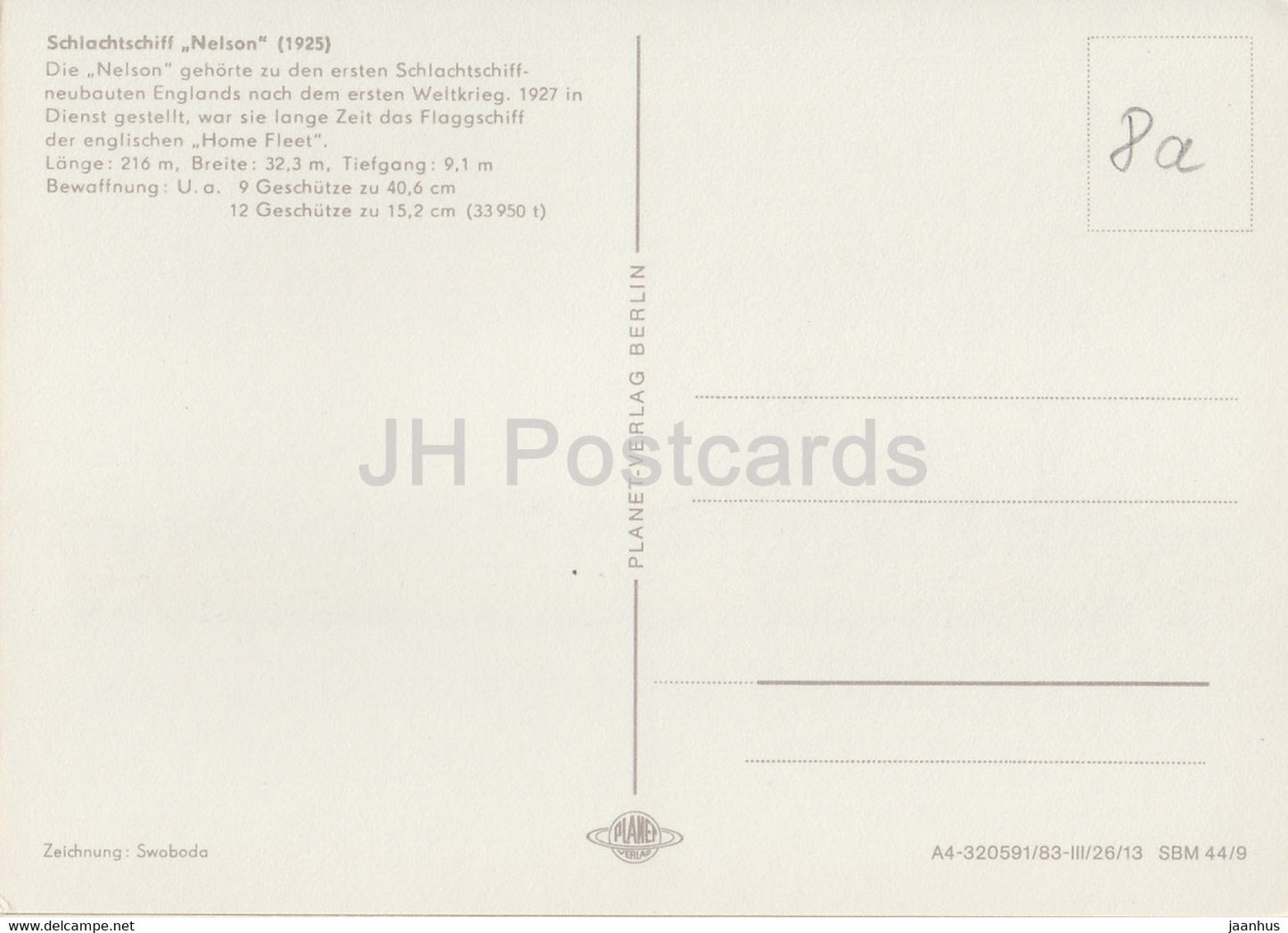 Schlachtschiff Nelson 1925 - Warship - Historische Schiffe - Historical Ships - DDR Germany - used
