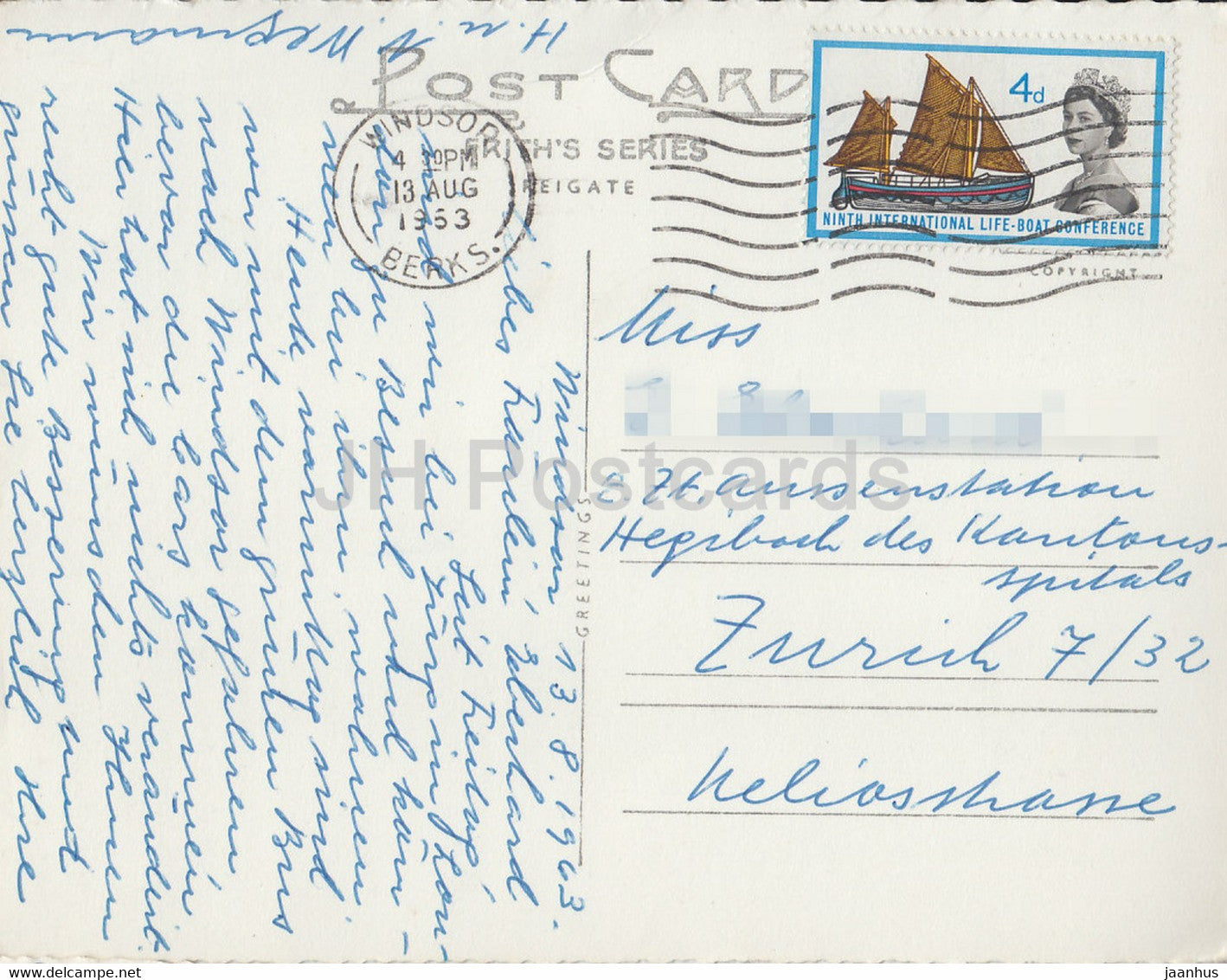 Château de Windsor depuis la rivière - 35374 - carte postale ancienne - 1953 - Angleterre - Royaume-Uni - utilisé