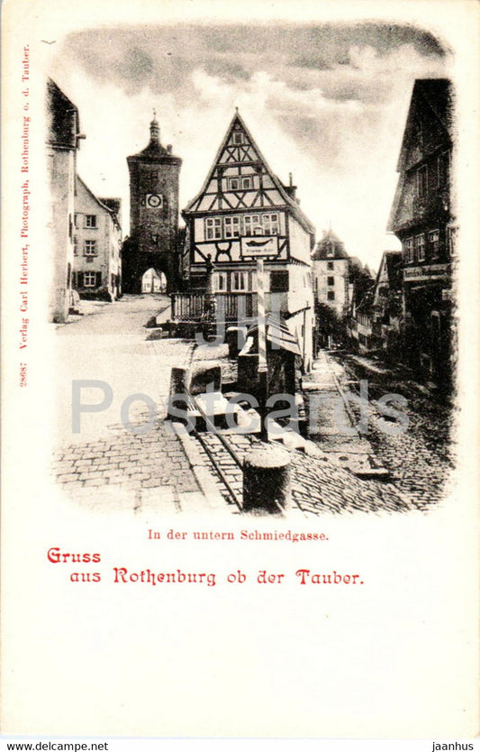 Gruss aus Rothenburg ob der Tauber - In der untern Schmiedgasse - old postcard - Germany - unused - JH Postcards