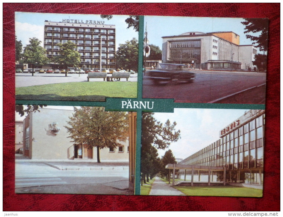 Pärnu - multiview-card - Pärnu hotel - theatre - museum - sanatorium Tervis - Estonia - USSR - 1985 - unused - JH Postcards