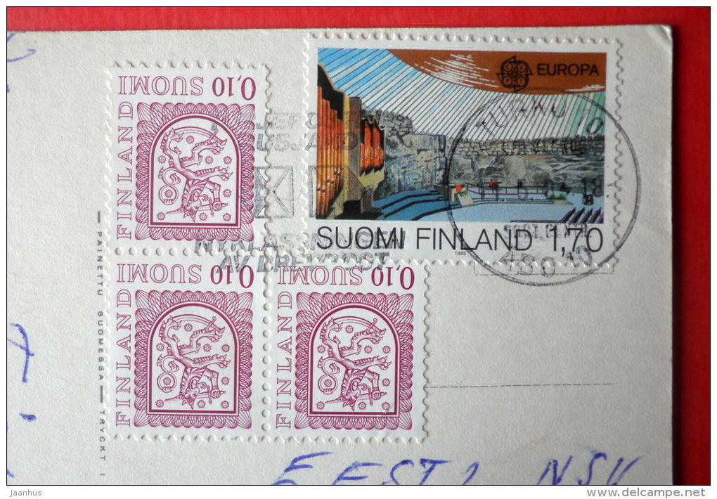 illustration - aero pig dancers - EUROPA CEPT - 4902/4 - Finland - sent from Finland Turku to Estonia USSR 1984 - JH Postcards