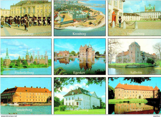 Danske Slotte - Castles of Denmark - Amalienborg - Kronborg - Aalholm - Egeskov - multiview - DK 40 - Denmark - unused - JH Postcards