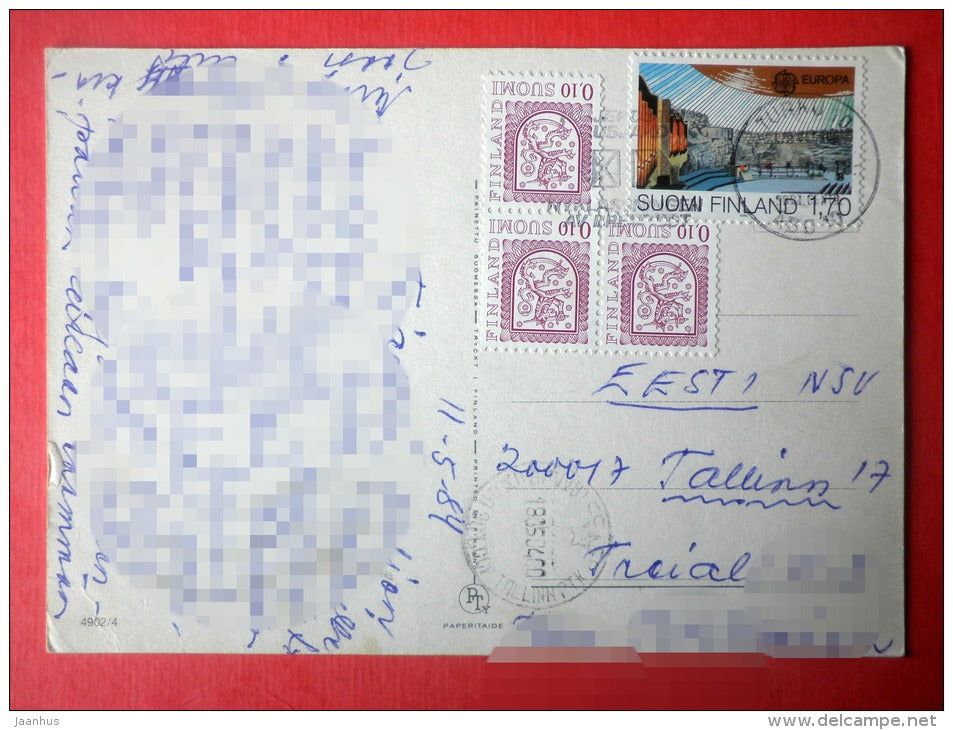 illustration - aero pig dancers - EUROPA CEPT - 4902/4 - Finland - sent from Finland Turku to Estonia USSR 1984 - JH Postcards