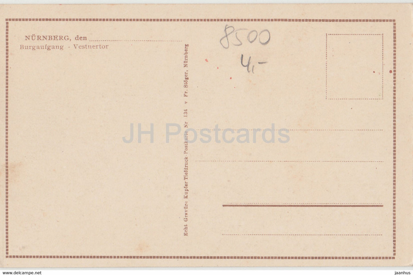 Nurnberg - Burgaufgang - Vestnertor - Nuremberg - 134 - old postcard - Germany - unused