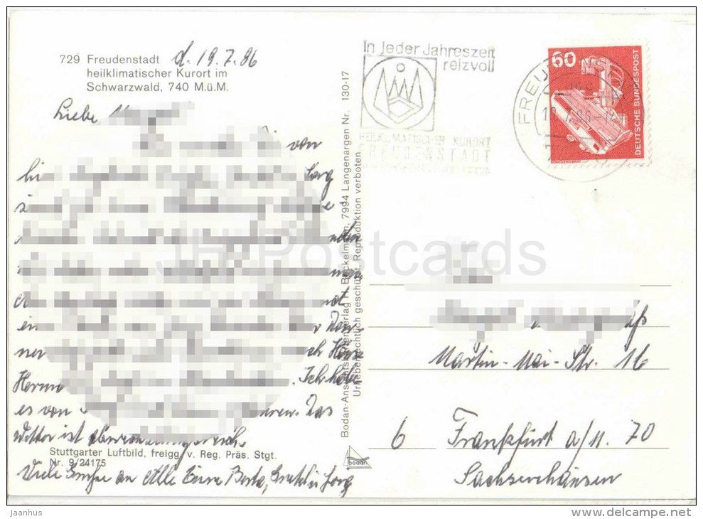 Freudenstadt , heilklimatischer Kurort im Schwarzwald - 9/24175 - Germany - 1986 gelaufen - JH Postcards