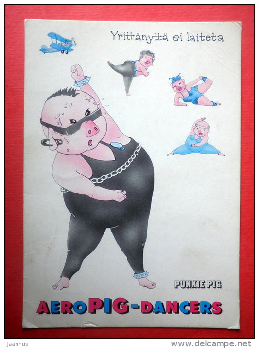 illustration - aero pig dancers - EUROPA CEPT - 4902/4 - Finland - sent from Finland Turku to Estonia USSR 1984 - JH Postcards