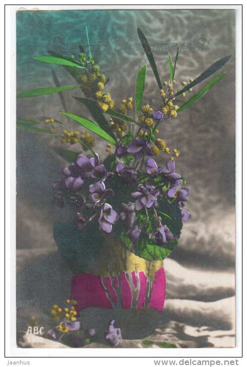 Easter greeting card - flowers - ABC - old postcard - circulated in Estonia 1930 , Tallinn - used - JH Postcards