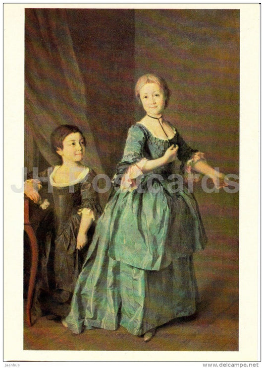 painting by D. Levitsky - Portrait of F. Ryzhevskaya and N. Davydova , 1772 - Russian art - 1984 - Russia USSR - unused - JH Postcards
