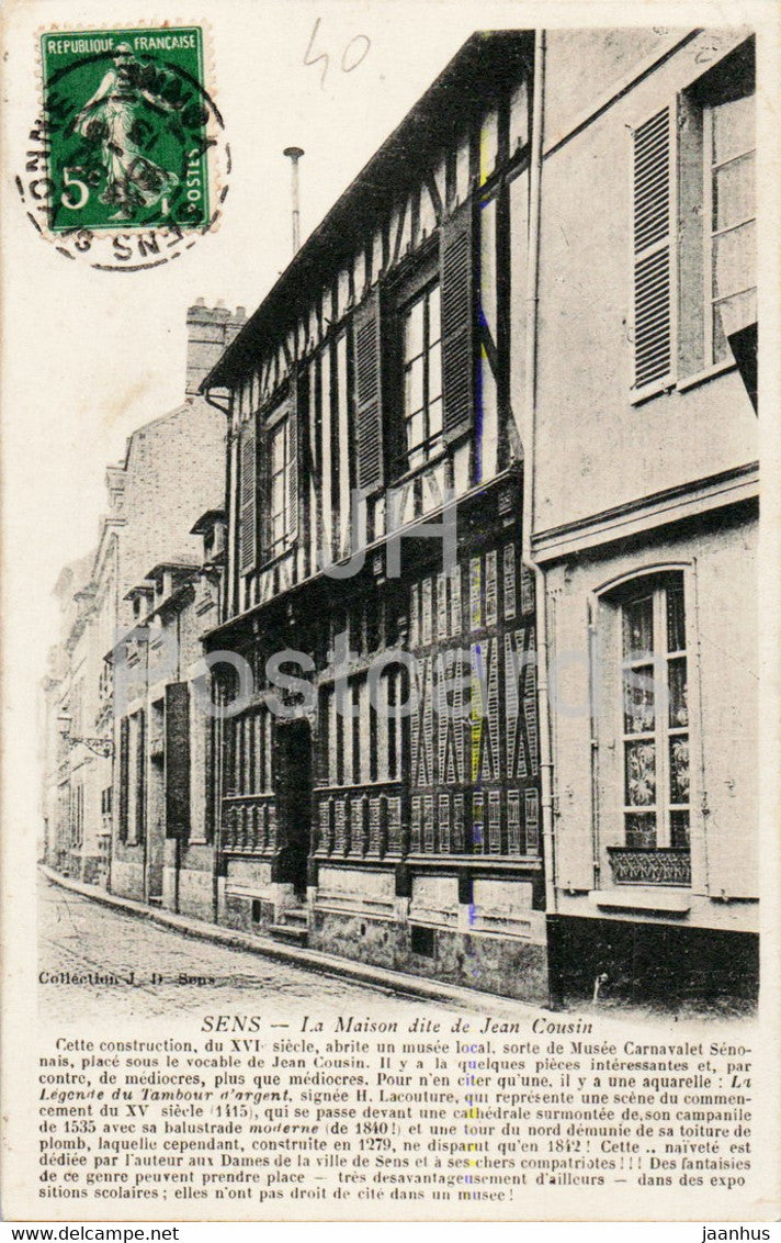 Sens - La Maison dite Jean Cousin - old postcard - 1913 - France - used - JH Postcards