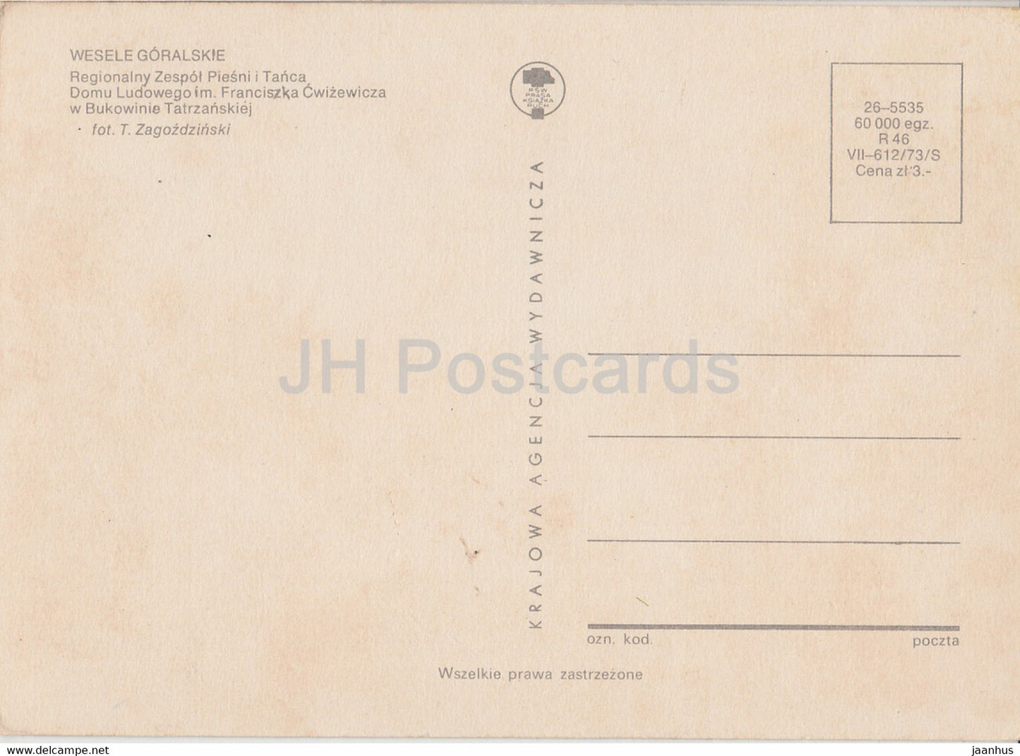 Wesele Goralskie - Mariage Highlander - Ensemble régional de chant et de danse - Costumes folkloriques polonais - Pologne - inutilisé