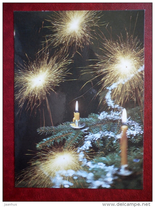 New Year Greeting card - candles - sparklers - 1989 - Estonia USSR - used - JH Postcards