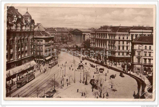 Calvin Circus - National Museum - tram - Budapest - Hungary - sent from Hungary Budapest to Estonia Tallinn 1930 - JH Postcards