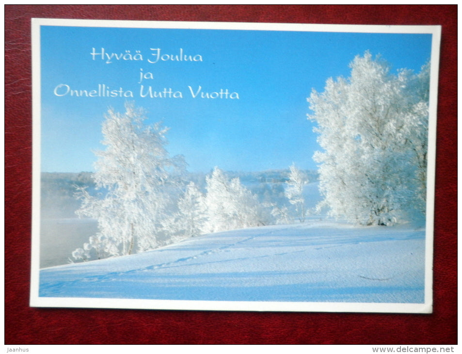 Christmas and New Year Greeting card - winter landscape - sent from Finland to Estonia in 1992 - used - JH Postcards
