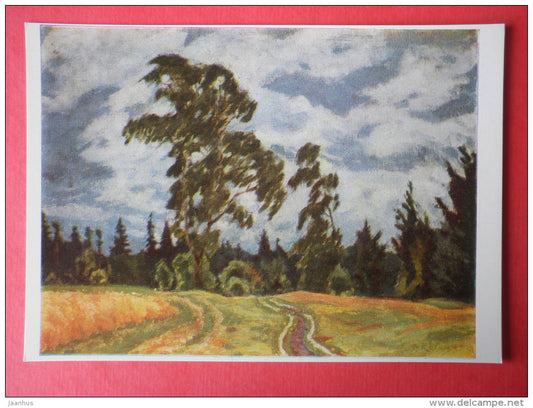 painting by Petras Kalpokas - Birches in Storm . 1926 - lithuanian art - unused - JH Postcards