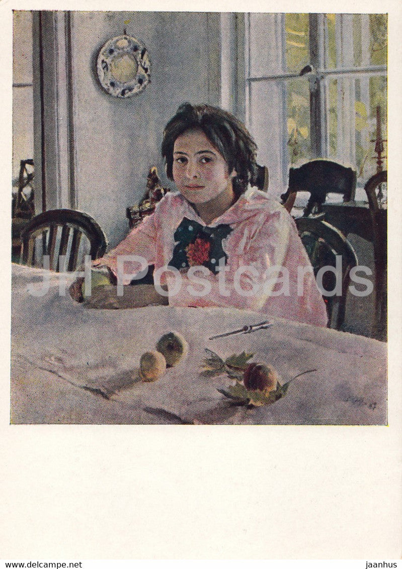 painting by V. Serov - Girl with Peaches - Russian art - 1962 - Russia USSR - unused - JH Postcards