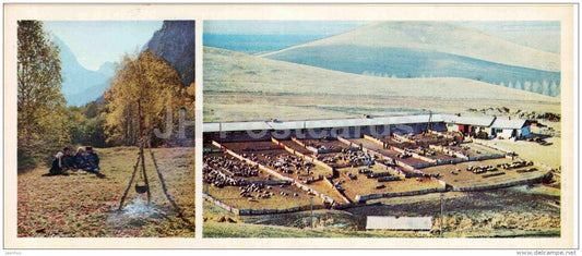 shepherd's lunch - sheep farm in Zelenchuksky district - Karachay-Cherkessia - 1978 - Russia USSR - unused - JH Postcards