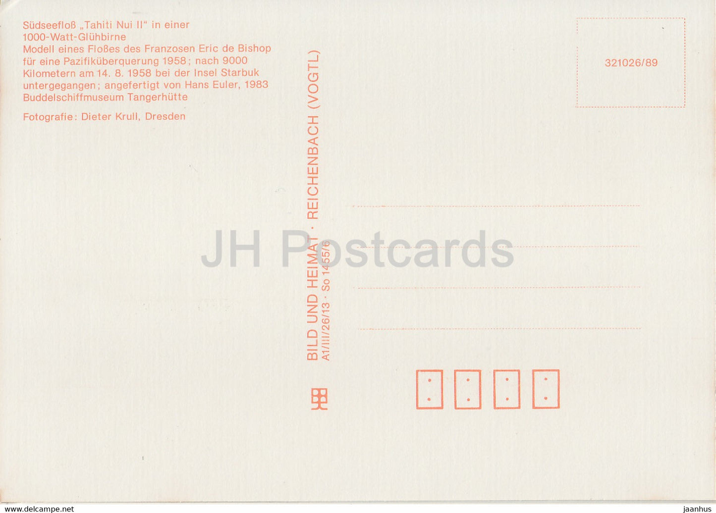 Sudseefloss Tahiti Nui II in 1000 Watt Gluhbirne - Buddelschiffe - Bottle Ships - DDR Germany - unused