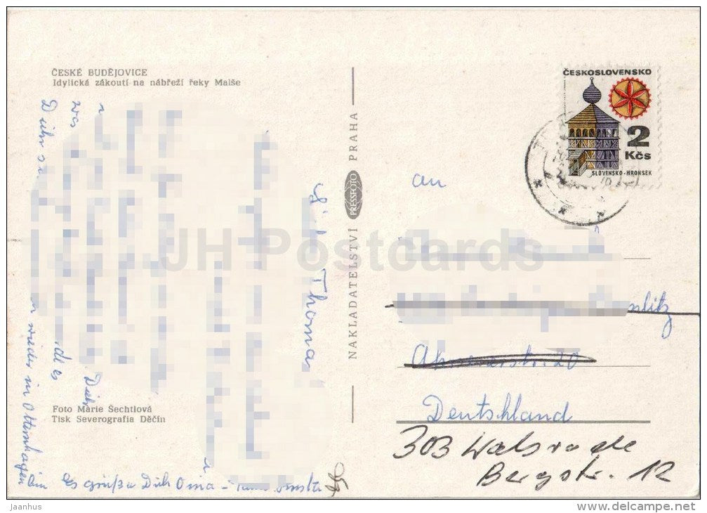 an idyllic cove on the river Malše - Ceske Budejovice - Czechoslovakia - Czech - used 1970s - JH Postcards